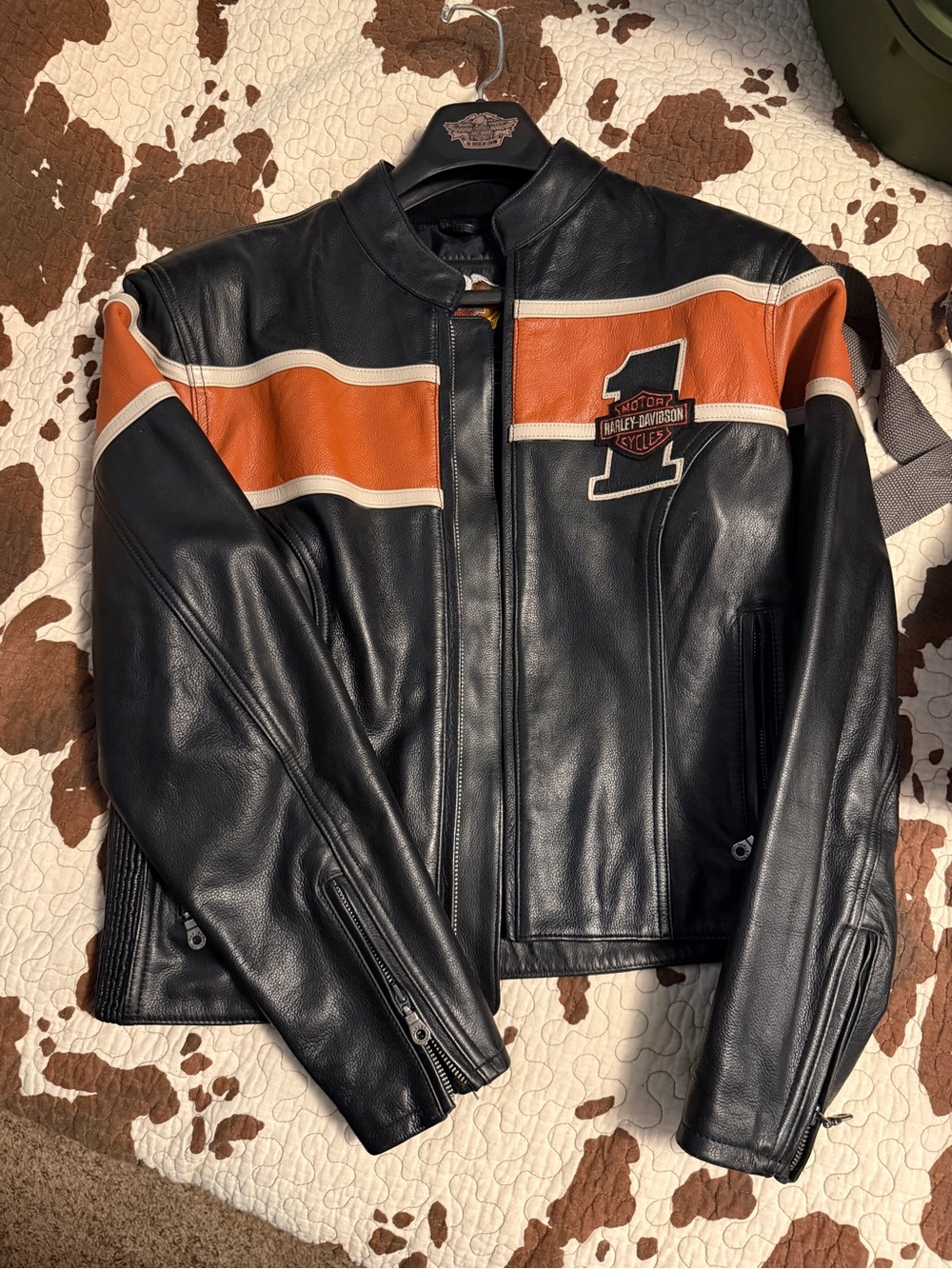 Harley-Davidson Women’s Black & Orange Leather Riding Jacket